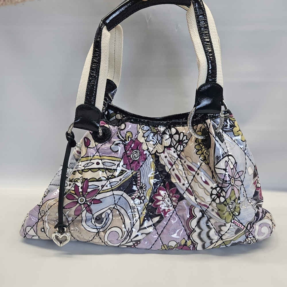 Brighton Shoulder Bag Tote Purse Purple Floral Paisley Quilted Vinyl Leather
